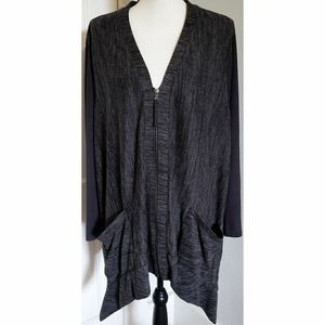 Logo Lori Goldstein Gray Black Knit Cardigan Zip